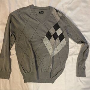 jf j.ferrar Gray V-Neck Sweater with Argyle Pattern